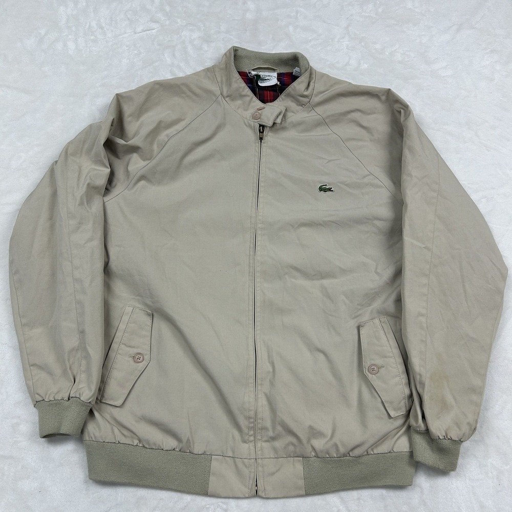 Izod Lacoste Harrington Jacket Mens 1X Tan Plaid Lined Vintage Zip Up